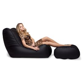 Кожаное кресло и пуф Fiorenze™ - Classico Nero (черное)