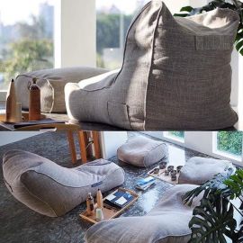 купить бескаркасное кресло и пуф бежевый