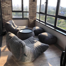 купить кресло мешок и пуф серое