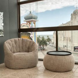 Дизайнерское бескаркасное кресло Butterfly Sofa™ - Eco Weave (бежевое)