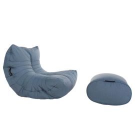 Бескаркасное садовое кресло для улицы с пуфиком Acoustic Sofa Atlantic Denim (синее олефин)