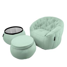 Купить бескаркасную мебель кресло столик и пуфик под ноги Contempo Package - Pepper Mint (серо-зеленый велюр)