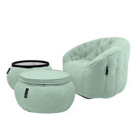 Купить бескаркасную мебель кресло столик и пуфик под ноги Contempo Package - Pepper Mint (серо-зеленый велюр)