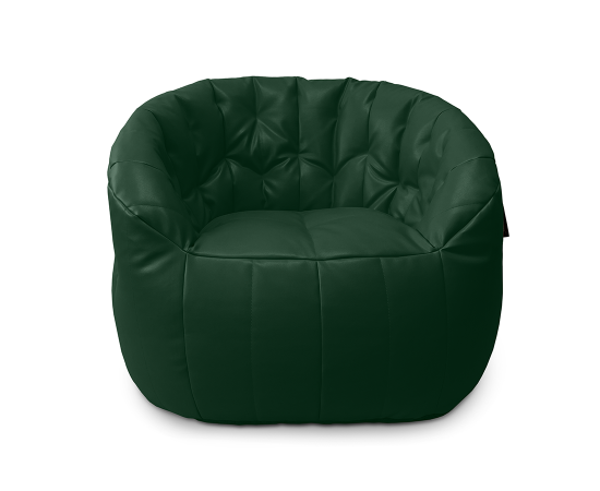 Крупный план зеленой экокожи Forest Green на кресле Butterfly Sofa. Глубокий природный оттенок.