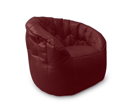 Темно-красное бескаркасное кресло Butterfly Sofa в современной гостиной. Пример использования для отдыха и просмотра ТВ.