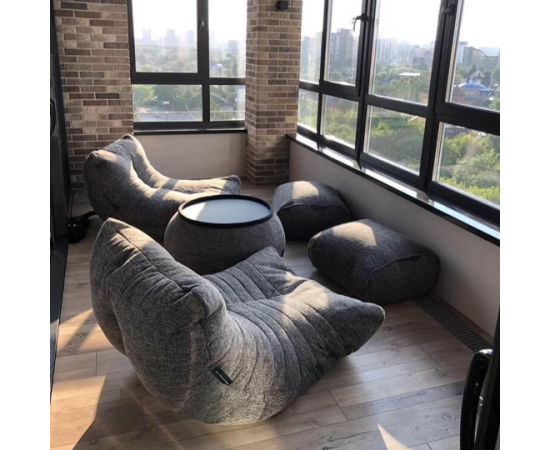 купить кресло мешок и пуф серое