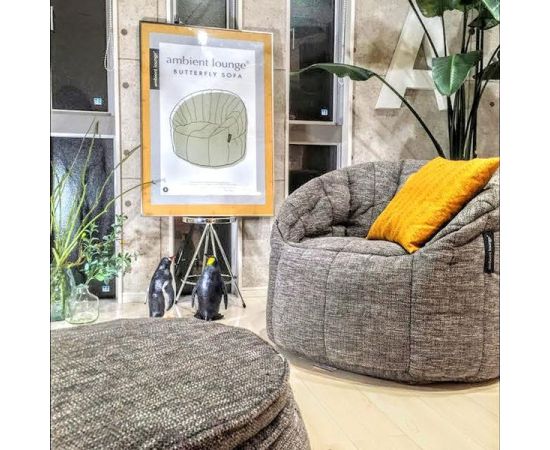 купить серое бескаркасное кресло и пуф