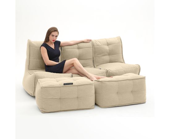Бескаркасный трехместный диван с двумя оттоманками Mod3 Movie Couch Deluxe™ - Eco Weave (бежевый шенилл), Цвет: Eco Weave, Категория ткани: Шенилл