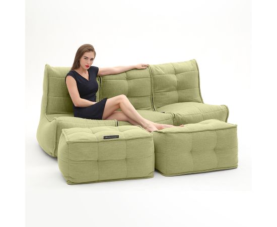 Бескаркасный трехместный диван с двумя оттоманками Mod3 Movie Couch Deluxe™ - Lime Citrus (светло-зеленый шенилл), Цвет: Lime Citrus, Категория ткани: Шенилл