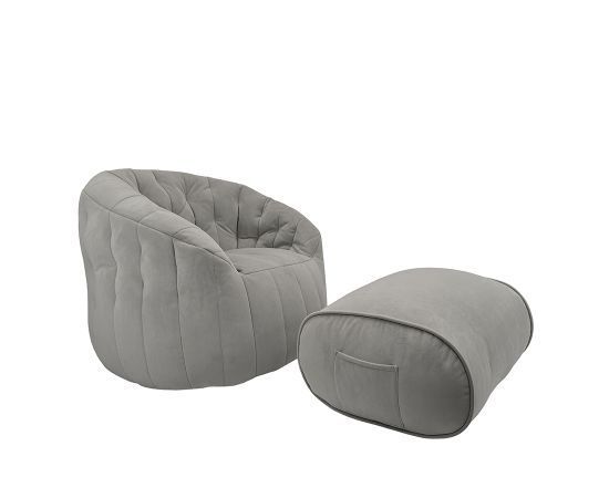 Комплект бескаркасной мебели Butterfly Sofa Deluxe - Tundra Spring (светлый, почти белый велюр), Цвет: Tundra Spring, Категория ткани: Велюр, изображение 4