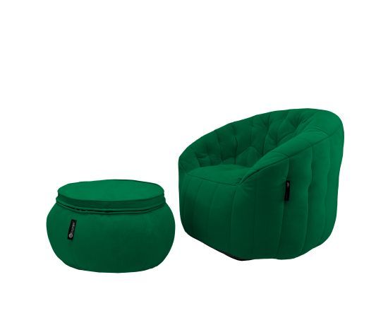 Бескаркасное кресло и пуф в комплекте Butterfly Chaise - Forest Green (зеленый велюр), Цвет: Forest Green, Категория ткани: Велюр, изображение 5